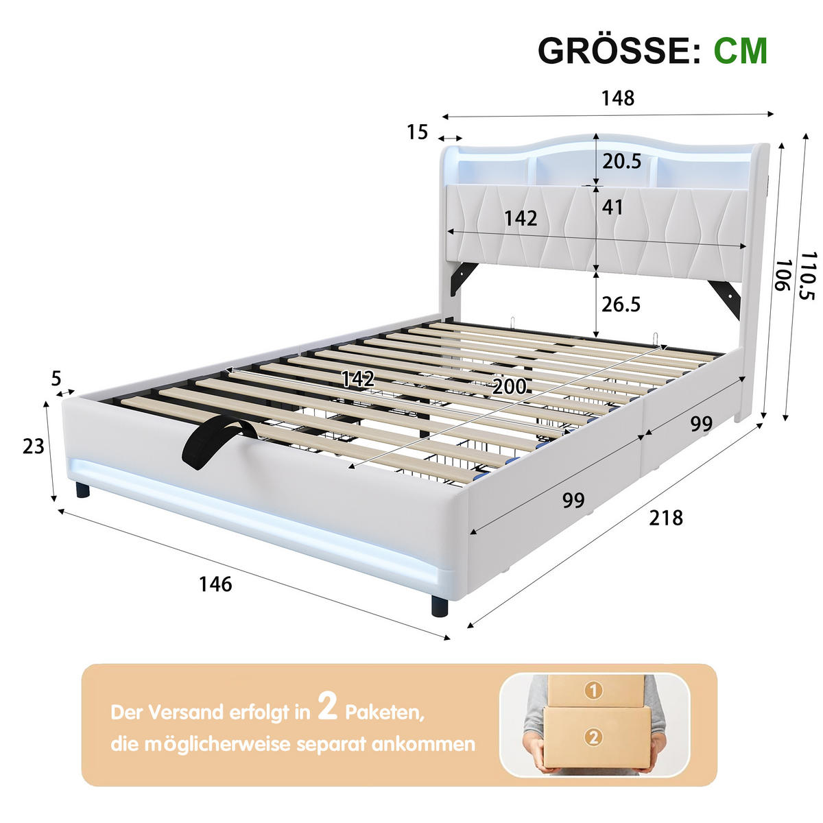 ČALOUNĚNÁ postel 140/200 cm béžová se zásuvkami a USB porty - béžová, dřevo (140/200cm) - SHOPENTRA