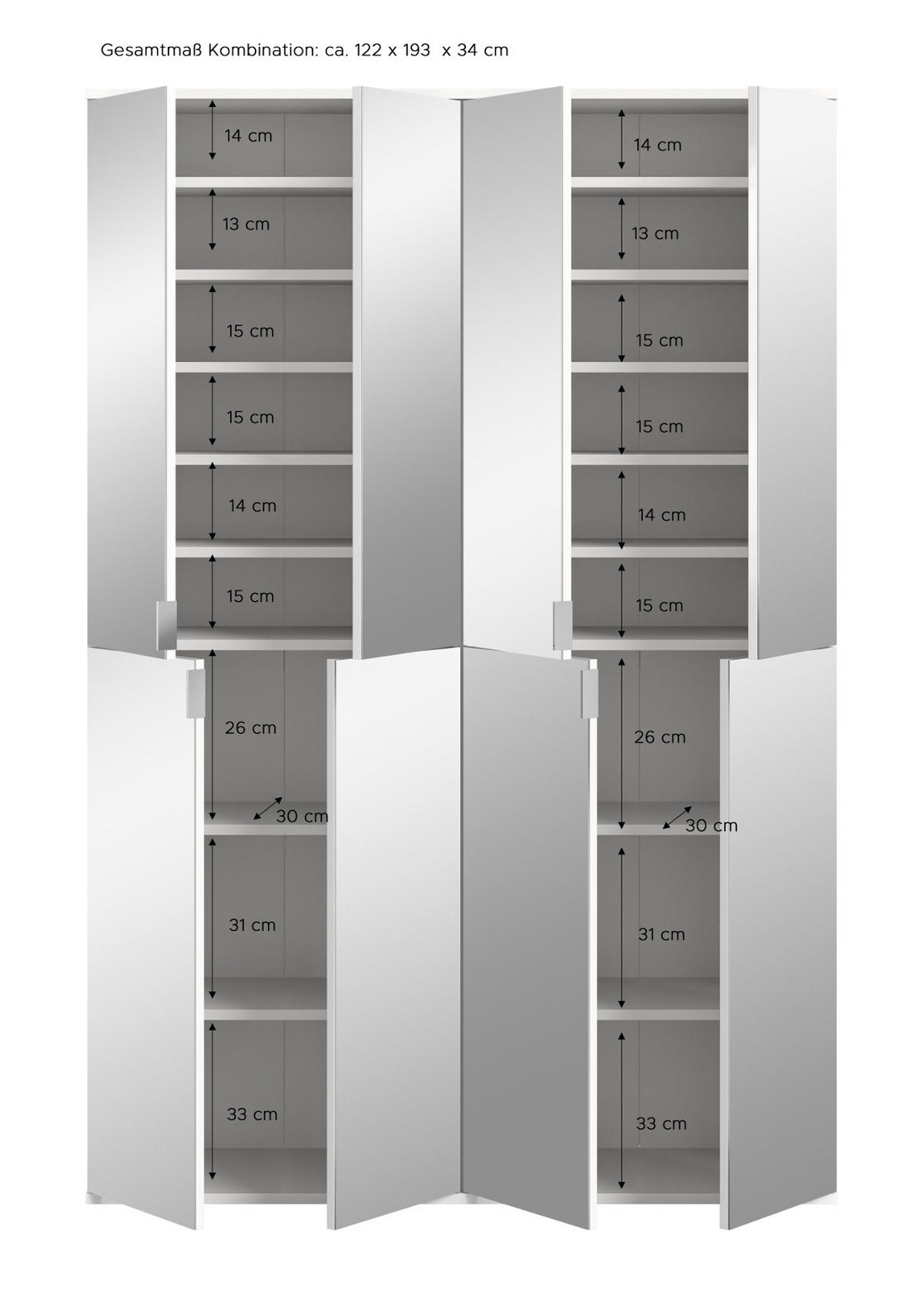 GARDEROBENSCHRANK Eiche Artisan 122 cm, Flurschrank mit Spiegel - Chromfarben/Schwarz, Glas/Holzwerkstoff (122/193/34cm) - Inn.Furn