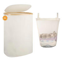 WÄSCHEKORB 80L Bambus mit Deckel Beige - Weiß, Naturmaterialien (32.5/56/44cm)