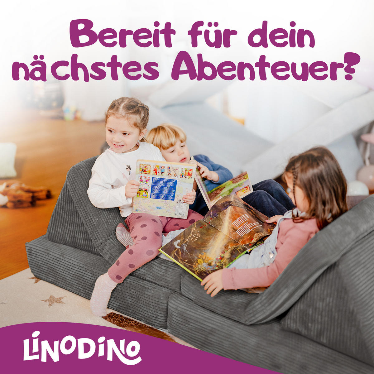 KINDERSOFA Spielparadies - Dunkelgrau, Textil (66/52/150cm) - Linodino