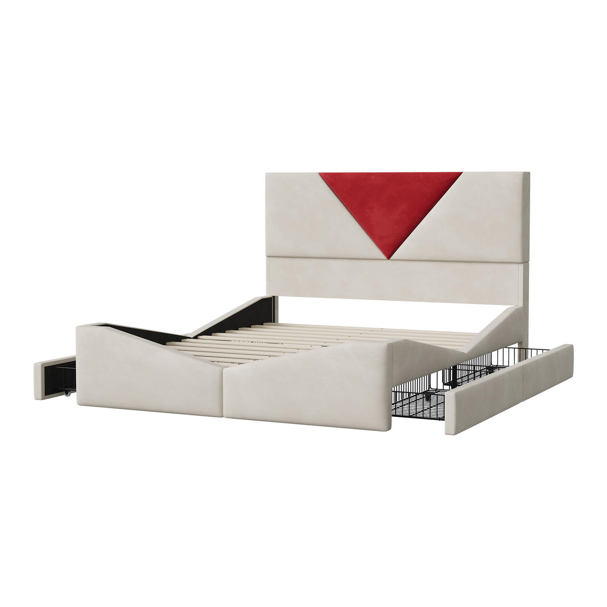 POLSTERBETT 140x200 cm mit 4 Schubladen, LED & USB, Doppelbett mit Kopfteil Stauraum, Beige - Beige, Metall (140/200cm) - EuroLiving