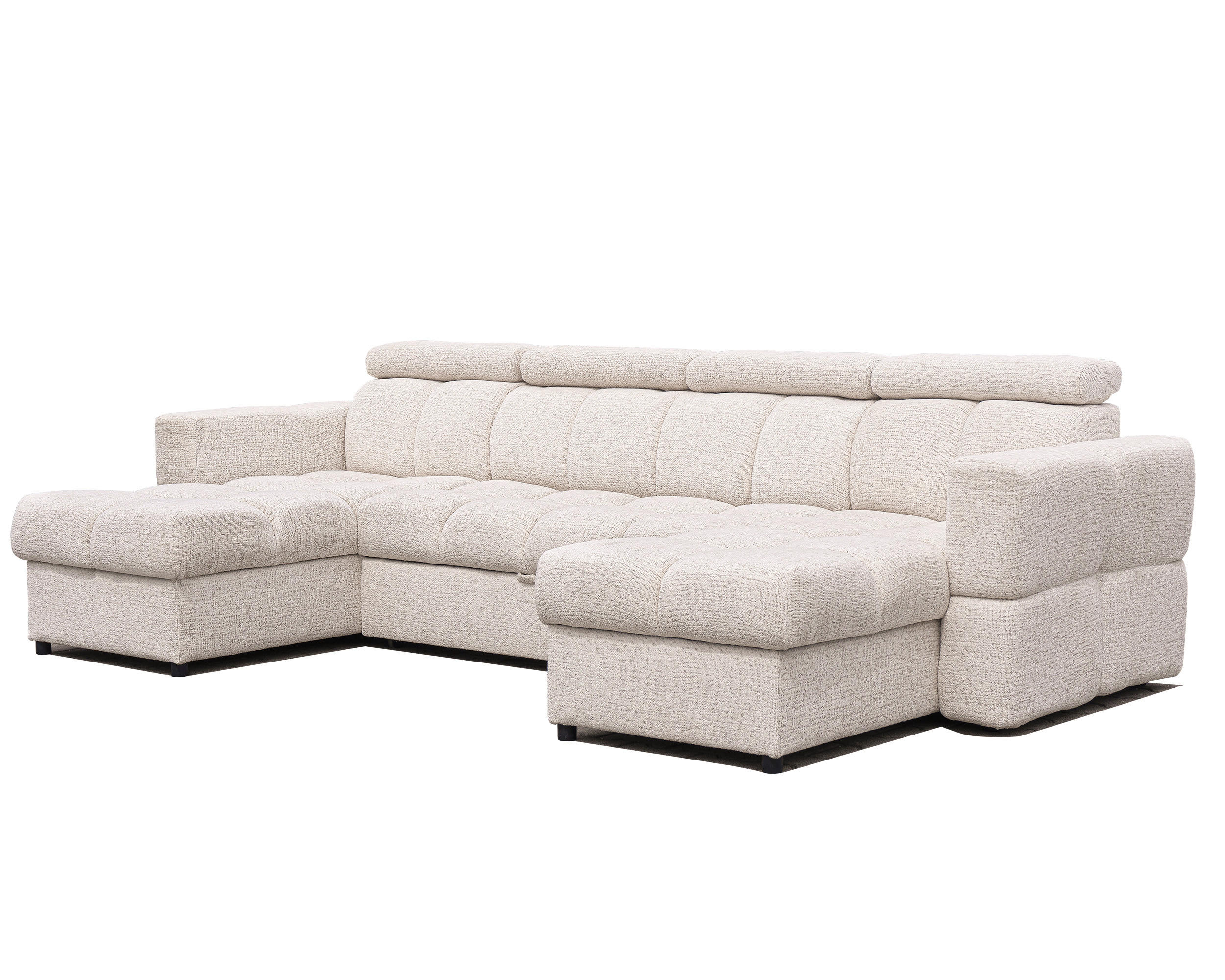 WOHNLANDSCHAFT BELUNO mit Schlaffunktion und Bettkasten Beige - Beige/Schwarz, Kunststoff/Textil (302/84/160cm) - Idohome