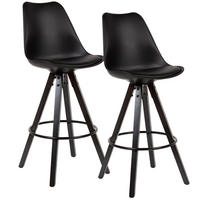 BARHOCKER Set – 2 Stück, Schwarz Kunstleder und Massivholz, mit Lehne, Sitzhöhe 77 cm, Skandinavisch - Schwarz, Holz/Textil (49/113/53cm) - KADIMA DESIGN