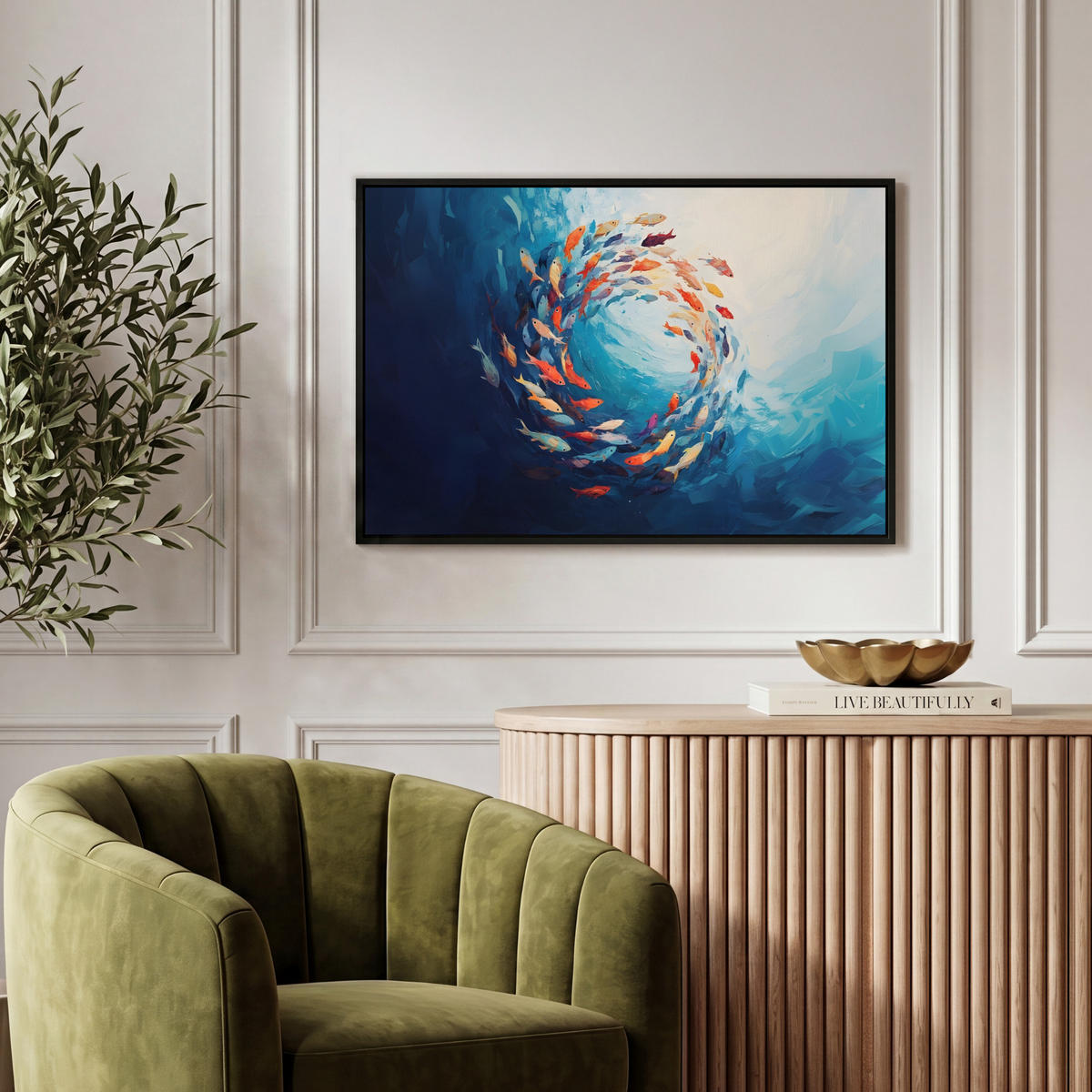 LEINWAND Bilder mit Rahmen - Meer - Fische - Bunt - Dynamisch - 60x40 - Hellblau, Textil (60/40cm) - MuchoWow