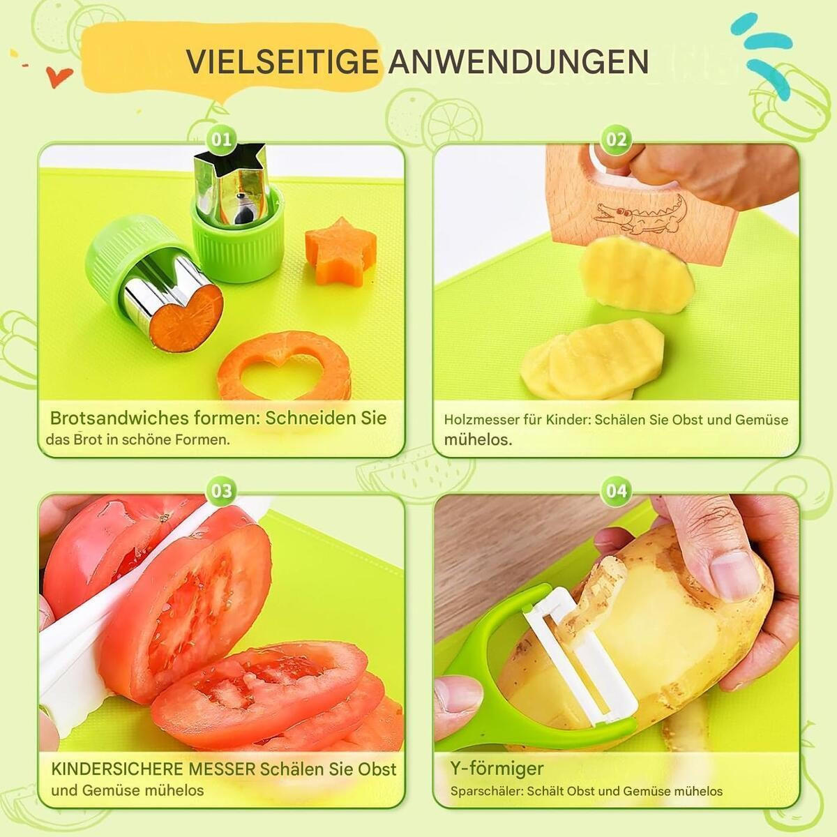 KINDERKÜCHE 17 Teile, Sicherheitsmesser, Montessori, ab 2 Jahre - Pastellgrün, Kunststoff (22/33/3.5cm) - Authentics