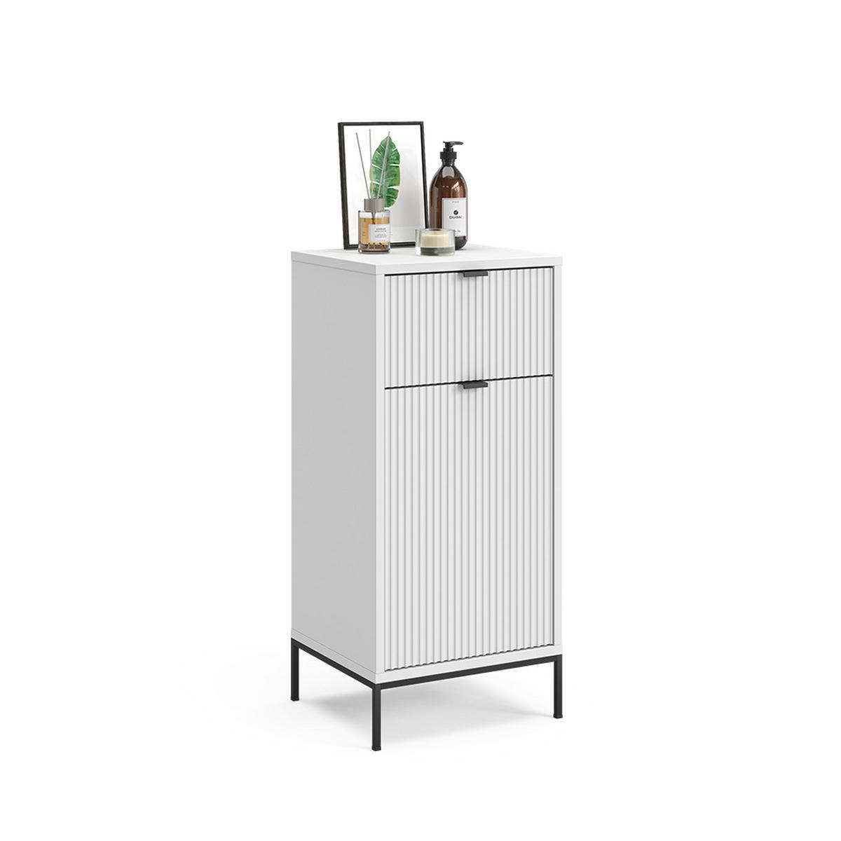 BADSCHRANK Eliza Weiß 40 x 87 cm mit Tür und Schublade - Weiß, Holzwerkstoff (40/87/35cm) - Vicco