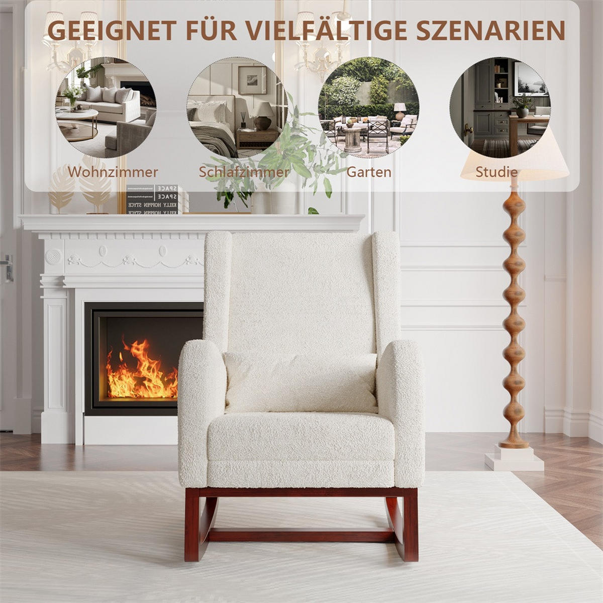 SCHAUKELSTUHL mit integrierter Fußauflage - Relaxsessel mit praktischer Seitentasche - Weiß - Weiß, Textil (64/99/67cm) - DELFA