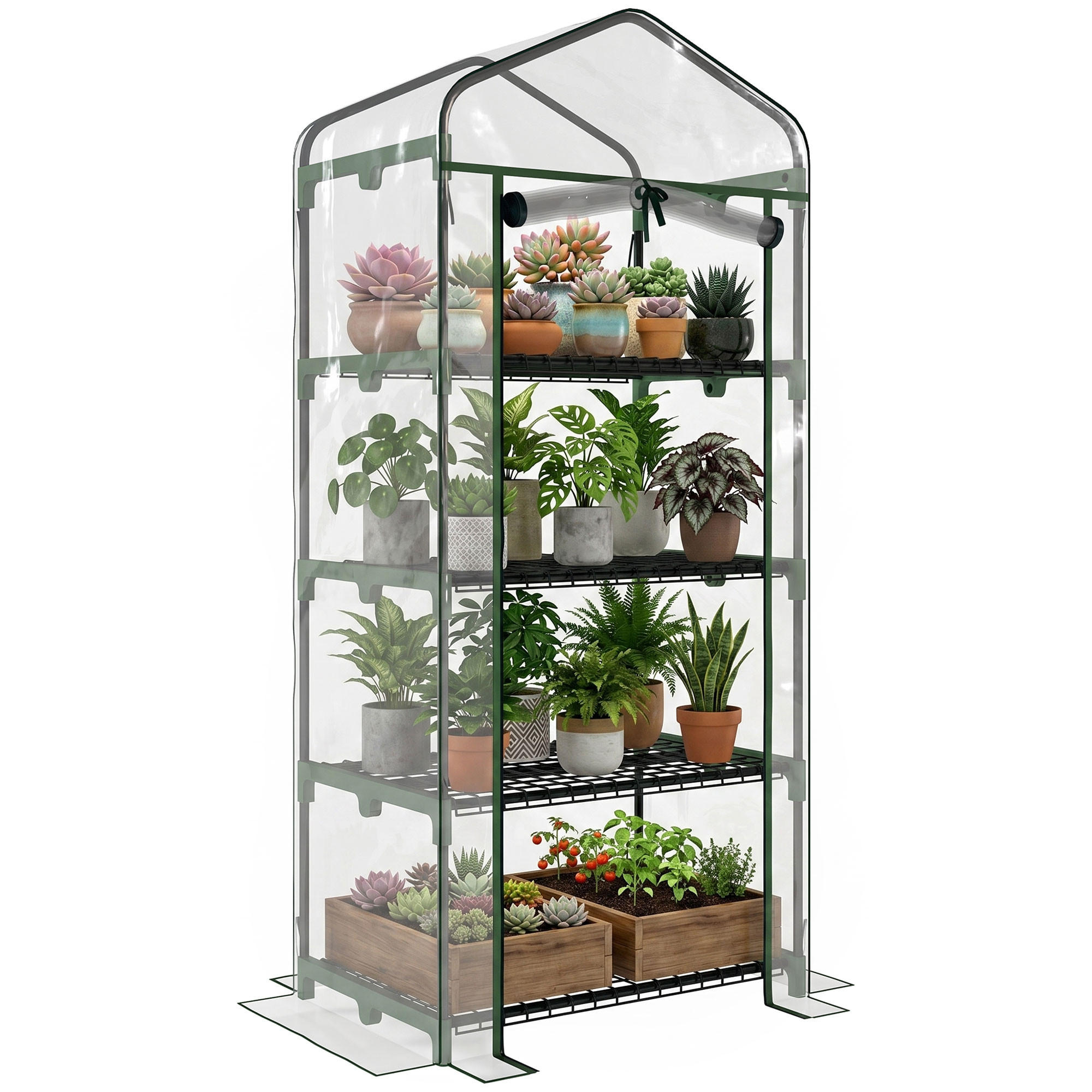 GEWÄCHSHAUS Mini DE-05820 mit 4 Regalfächern 70/50/160 cm Transparent - Transparent, Kunststoff/Metall (50/160/70cm) - ComfortXL