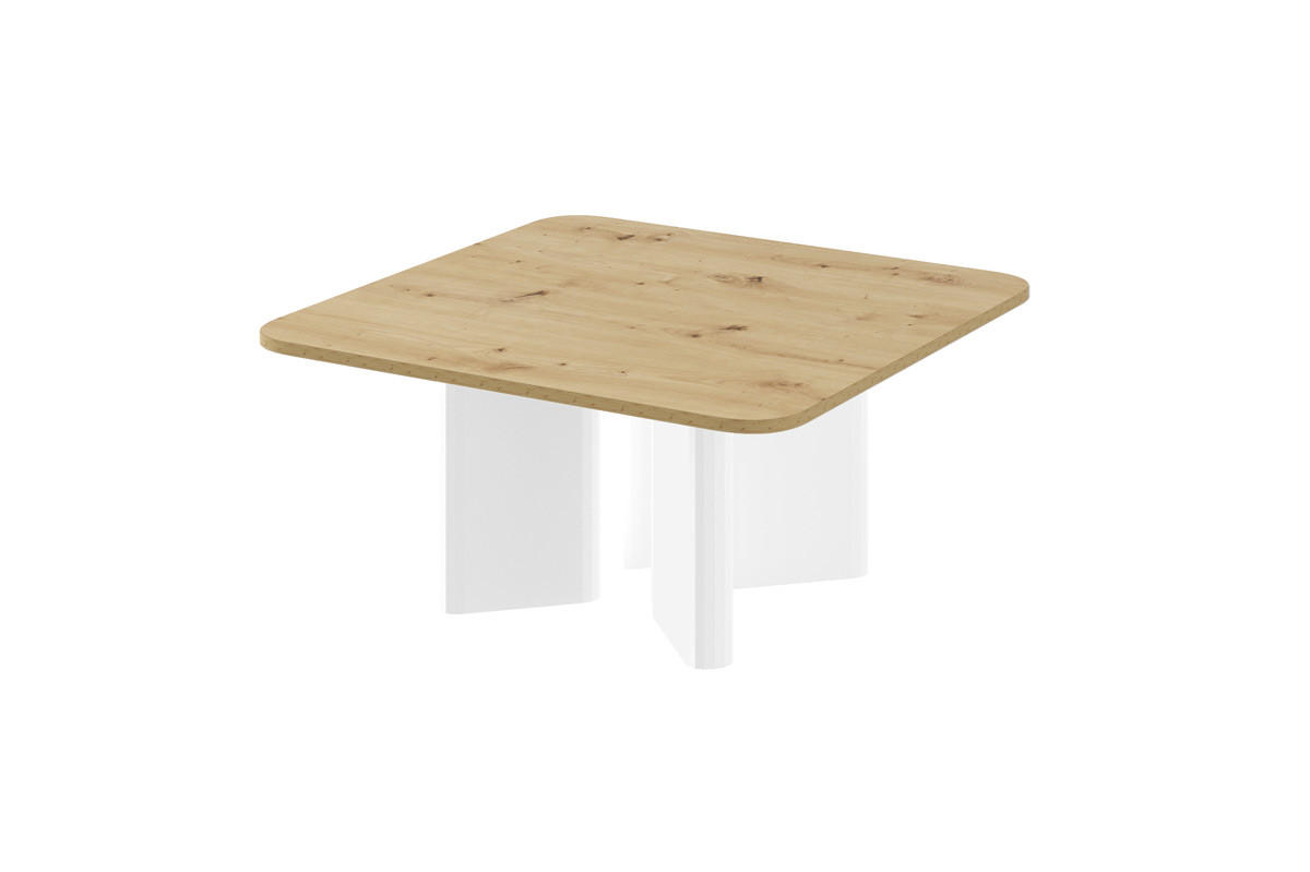 designimpex Couchtisch Weiß Hochglanz, Eiche Artisan 80x50x80 cm