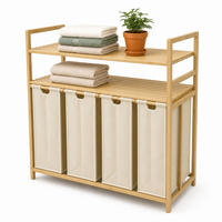 WÄSCHESAMMLER Natur-Beige 4er-Set Bambus - Multicolor, Holz/Textil (103/100/41.5cm) - Relaxdays