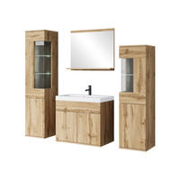 BADMÖBEL-SET Nairobi mit weißer LED Beleuchtung - Eiche Wotan, Holzwerkstoff (31/133/31cm) - MIRJAN24