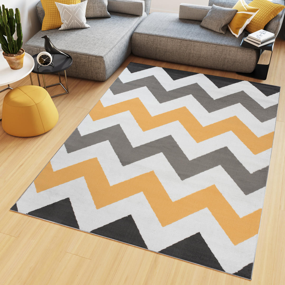 TEPPICH MAYA Gelb Zig Zag Streifen 200/300 cm - Gelb, Textil (200/300cm) - Tapiso