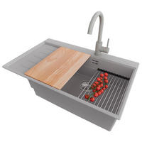 GRANITSPÜLE Sydney, 2-er set Grau 78/50 cm 1 Becken + Küchenarmatur 32/20 cm + Ablauf-Set + Küchenzubehörset ab 60er Unterschrank - Chromfarben/Beige, Kunststoff (78/20/50cm) - Primagran