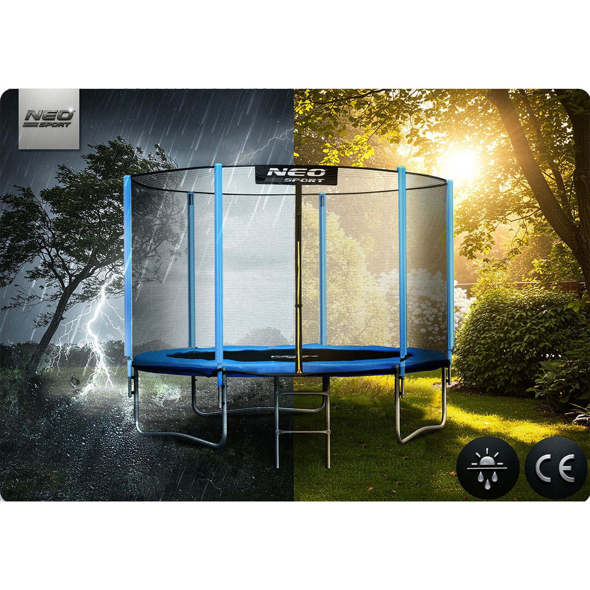 GARTENTRAMPOLIN 10 ft/312 cm mit Außennetz und Leiter - Blau, Metall (312/312cm)