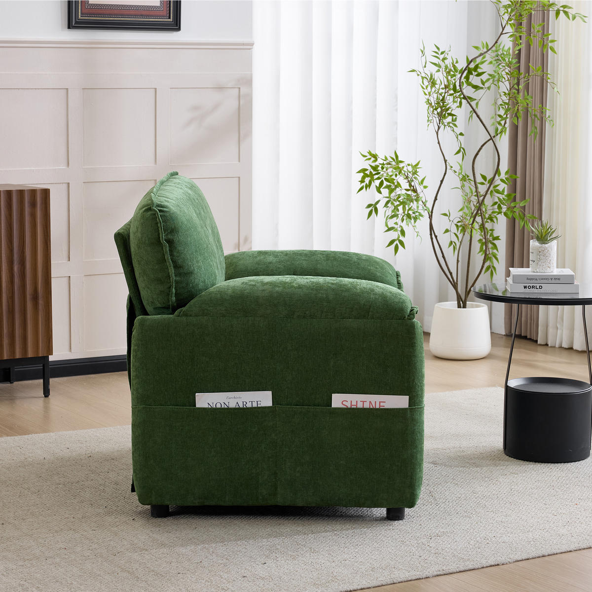 SOFA Chenille Dunkelgrün mit Doppeltaschen - Grün, Holzwerkstoff/Textil (96/90/92cm) - WISHDOR