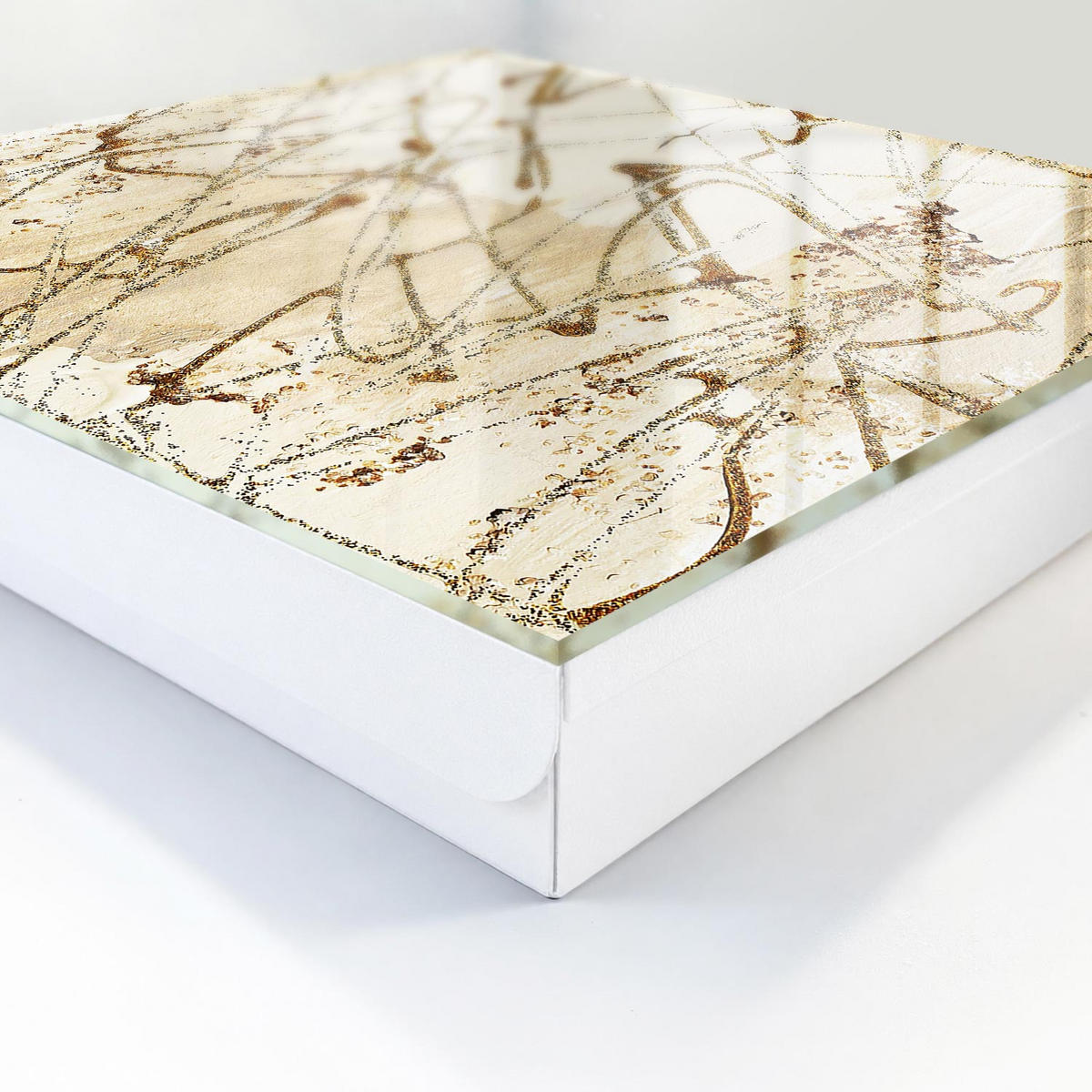 SCHLÜSSELBOX Weiß 30x30 cm – Türöffnung nach rechts - Abstrakte Komposition - Beige, Metall (30/30/5cm) - TULUP