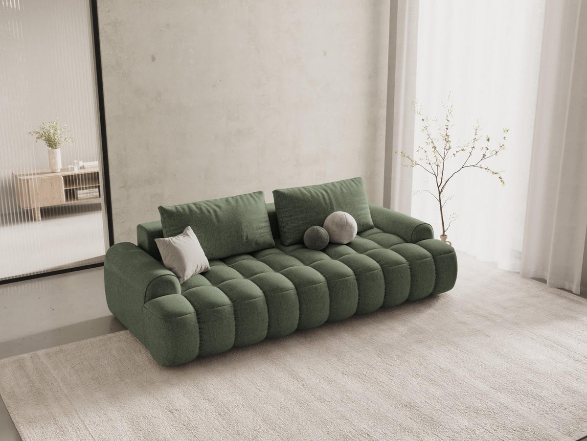 AUSKLAPPBARES-SOFA mit Bettkasten Linz aus strukturiertem Stoff dunkles olivgrün 4 Sitzplätze - Dunkelgrün, Textil (100/84/250cm) - Cosmopolitan Design