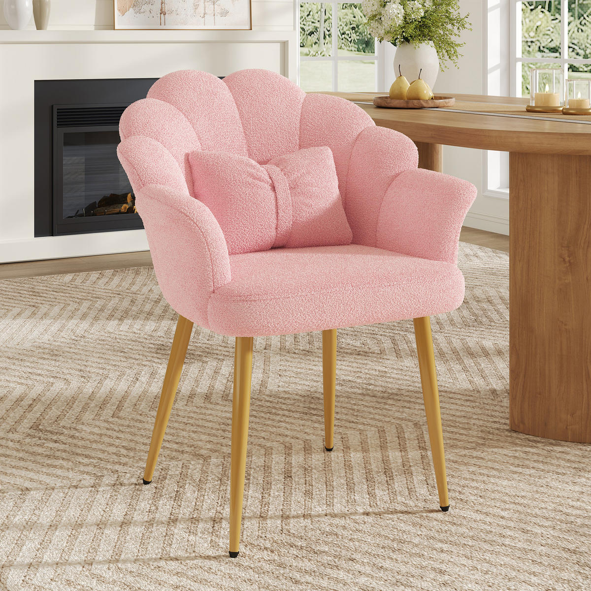 ARMLEHNSTUHL Blütenblatt-Design mit Schleifenkissen, DE-42136, Rosa - Pink, Holzwerkstoff (65.5/85/64cm) - ComfortXL