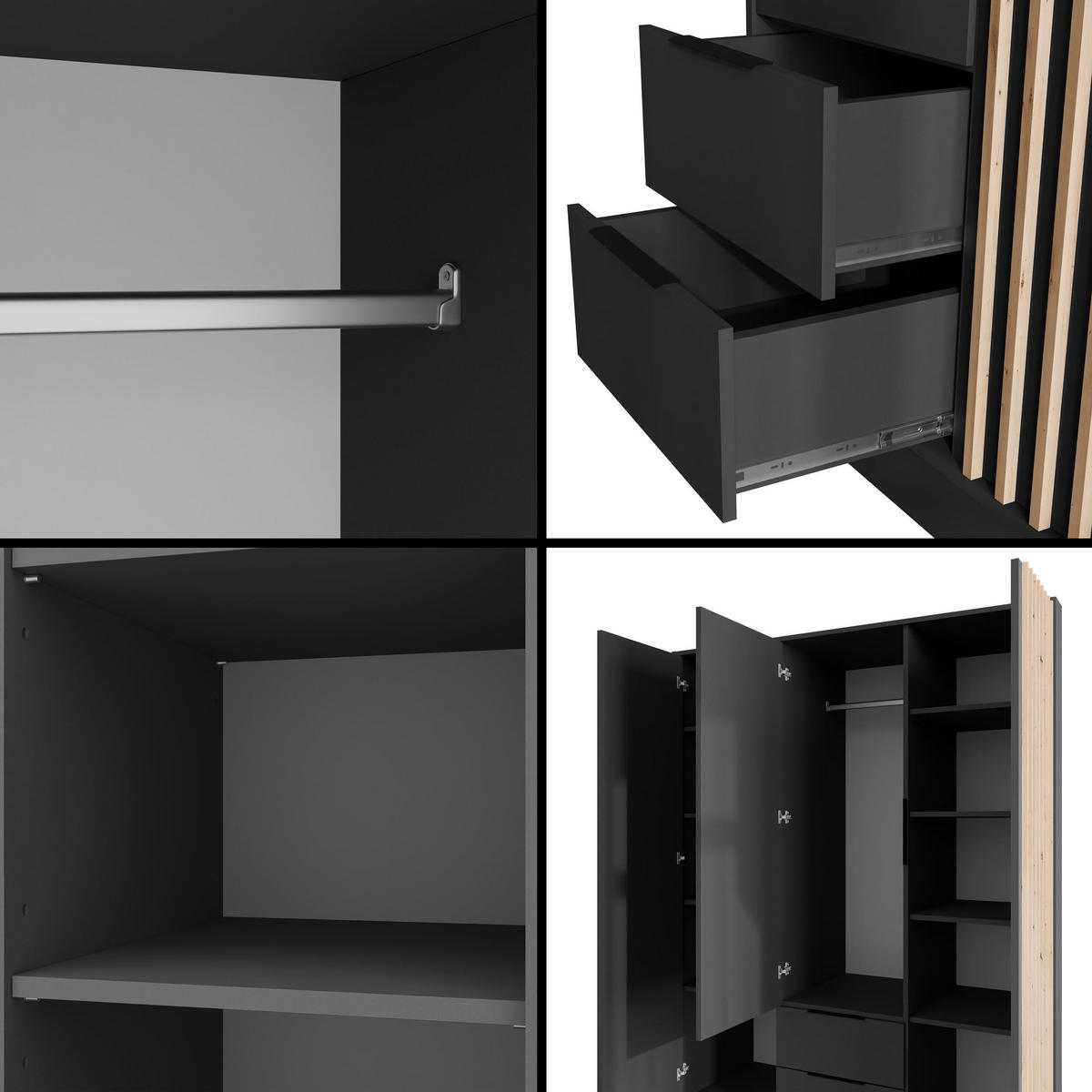 KLEIDERSCHRANK NELIA - 150 cm - Schwarz/Eiche Artisan, Holzwerkstoff (150/200/51cm) - ALTDECOR