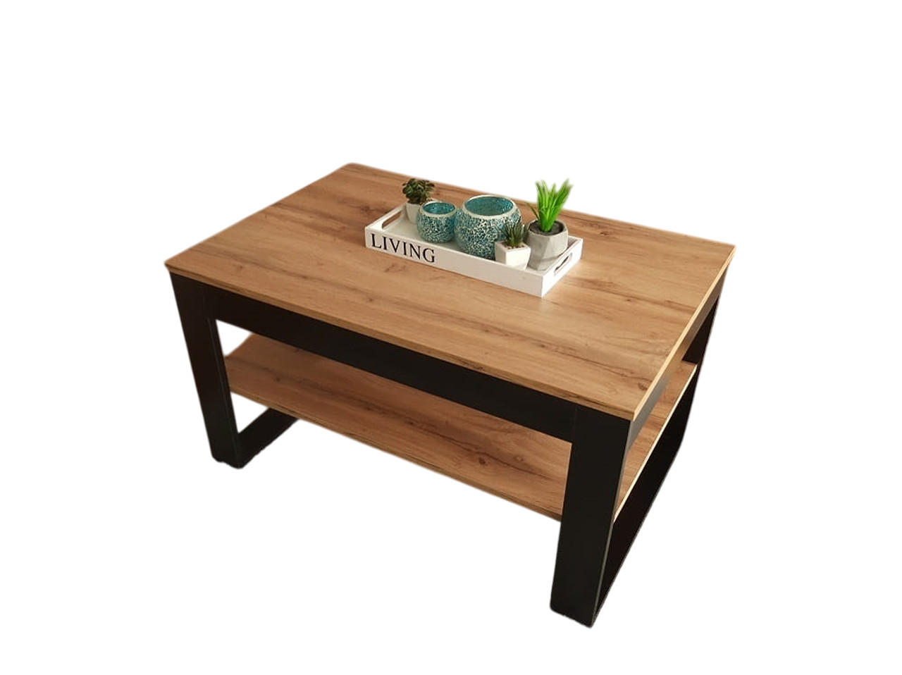 designimpex Couchtisch Schwarz, Eiche Wotan 90x50x60 cm