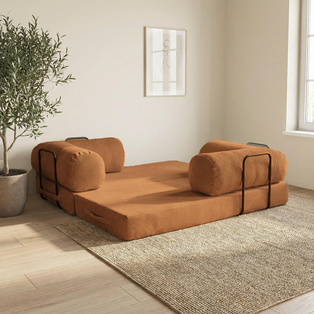 SCHAUMSTOFFSOFA MUNO, ausziehbar, Orange - Orange, Kunststoff/Textil (200/86/62cm) - Idohome
