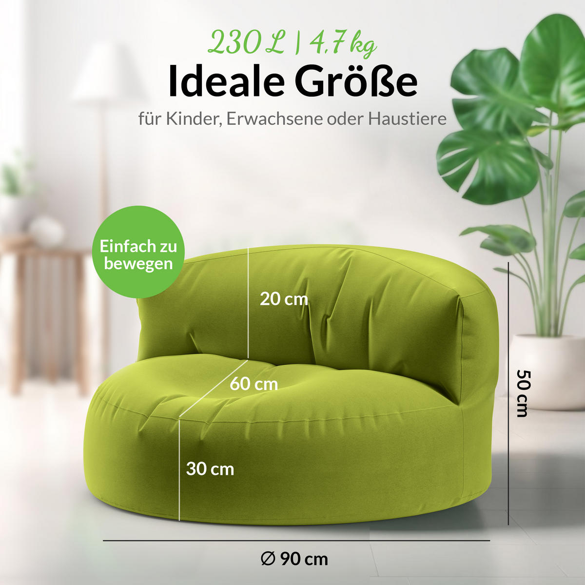 INDOOR OUTDOOR SITZSACK Lounge Sofa - Grün, Textil (90/50/50cm) - Green Bean