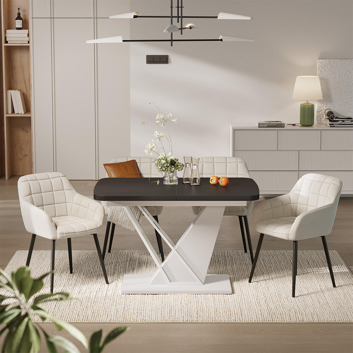 JEDILNA MIZA Fenaro, Črna/Bela, 120 x 80 cm s 4 jedilnimi stoli - črna/bela, leseni material (120/76/80cm) - Vicco
