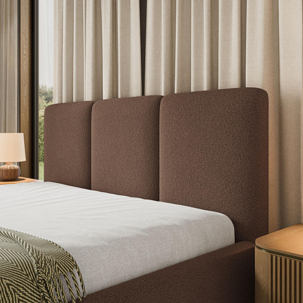 POLSTERBETT MORENA Q 180x200 cm mit Bettkästen - Braun - Braun, Holz (180/200cm) - MASSENO
