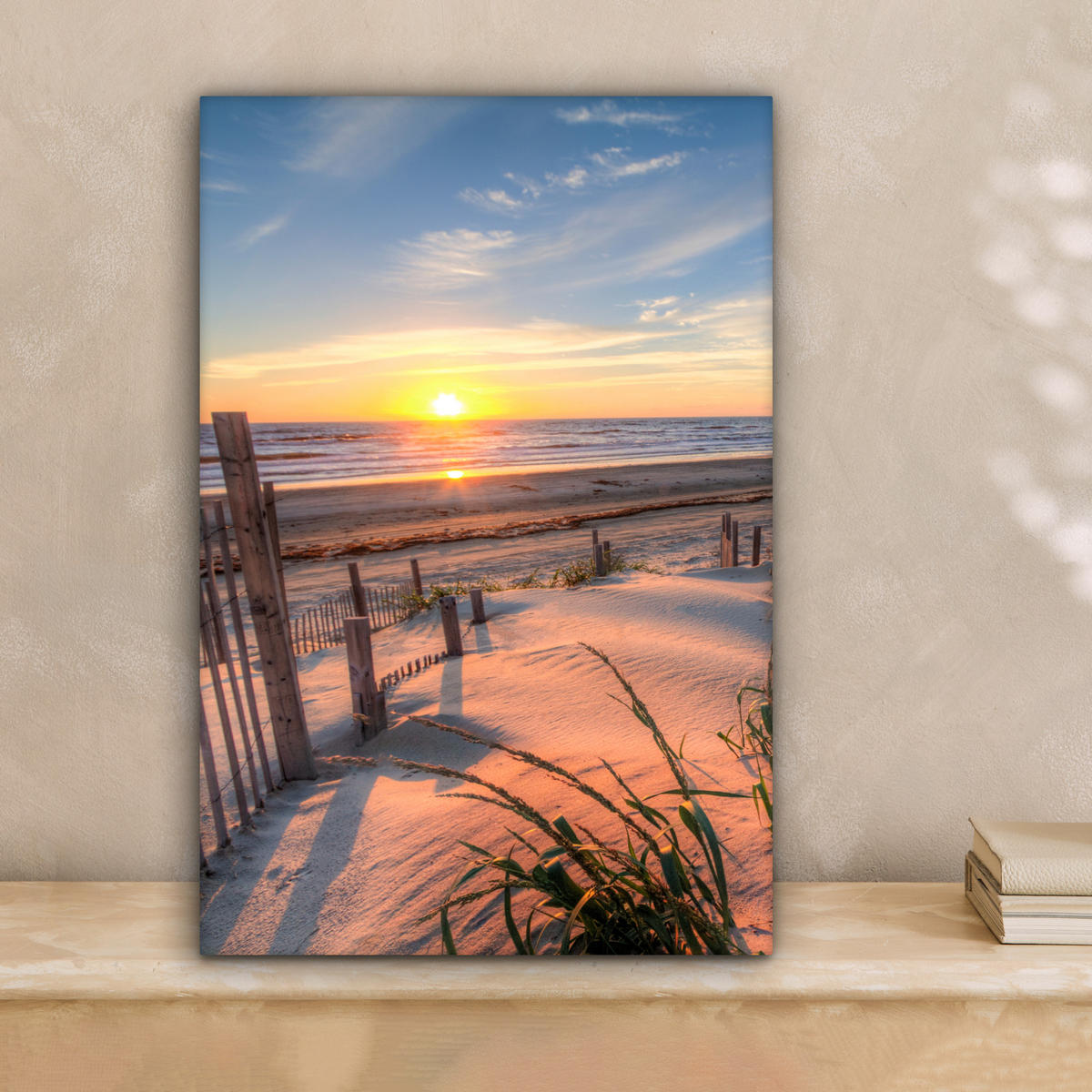 LEINWANDBILD Strand - Meer - Düne - Sonnenuntergang - Landschaft Deko Wohnzimmer 20x30 cm - Beige, Textil (20/30cm) - MuchoWow