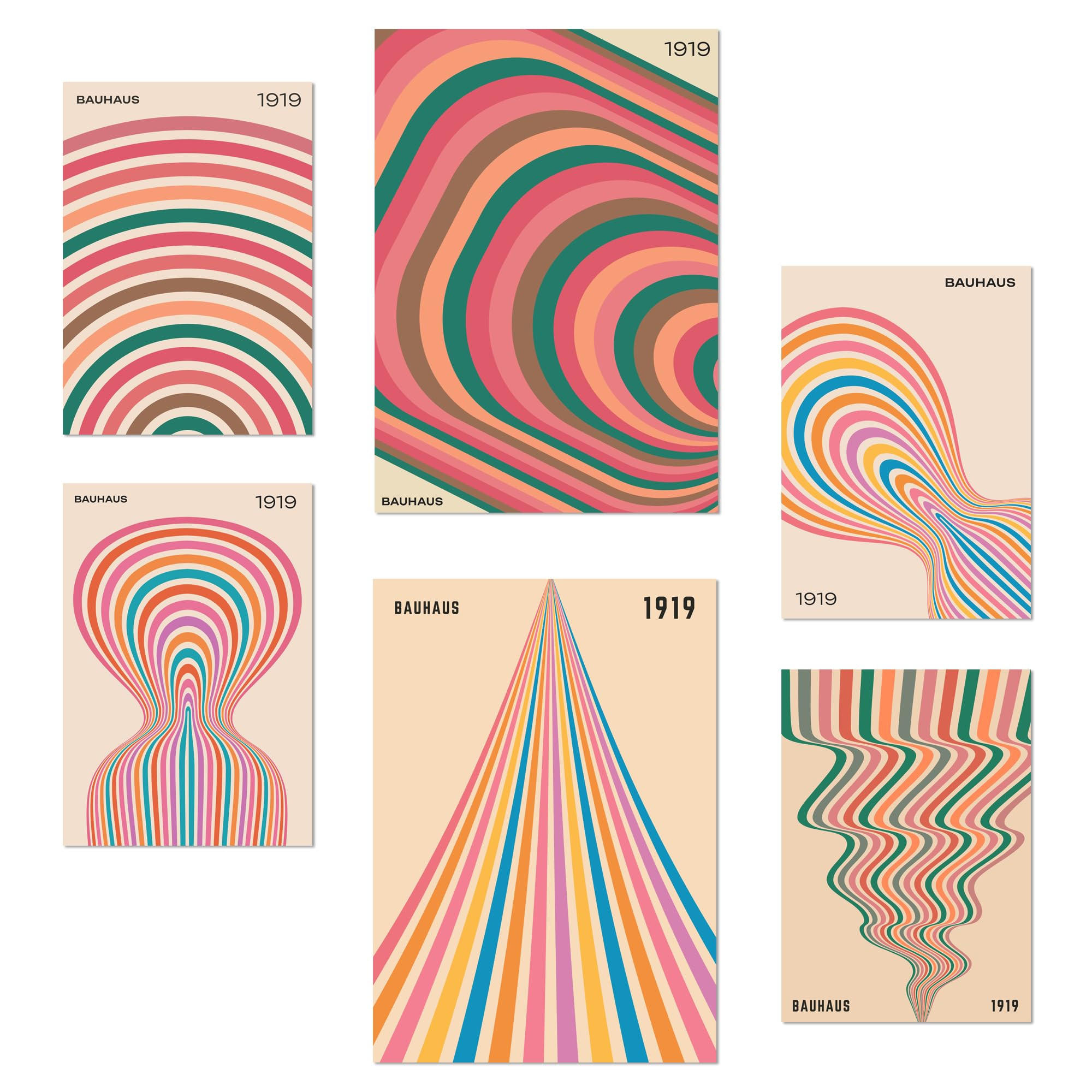 POSTER Set Mit 6 Geometrische Bauhaus Formen A3 & A4 Rahmenlos - Klar, Papier (29/3cm) - Nacnic