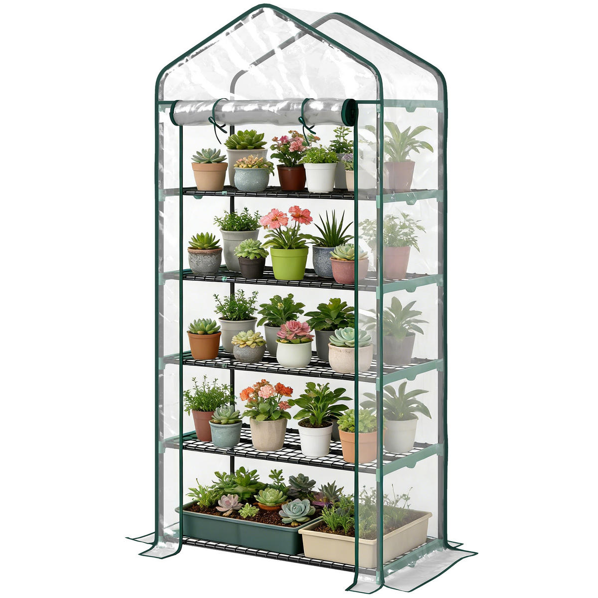 GEWÄCHSHAUS DE-12065 5 Etagen mit Rolltür Transparent - Transparent, Kunststoff (49/193/90cm) - ComfortXL