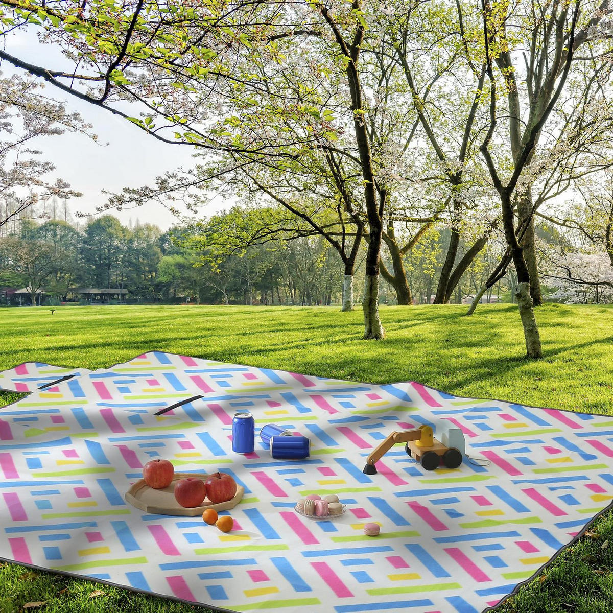 PICKNICKDECKE XXL 200x200 ecoline 100% recyceltes Fleece Grafik blau - Blau/Pink, Textil (200/200cm) - wometo