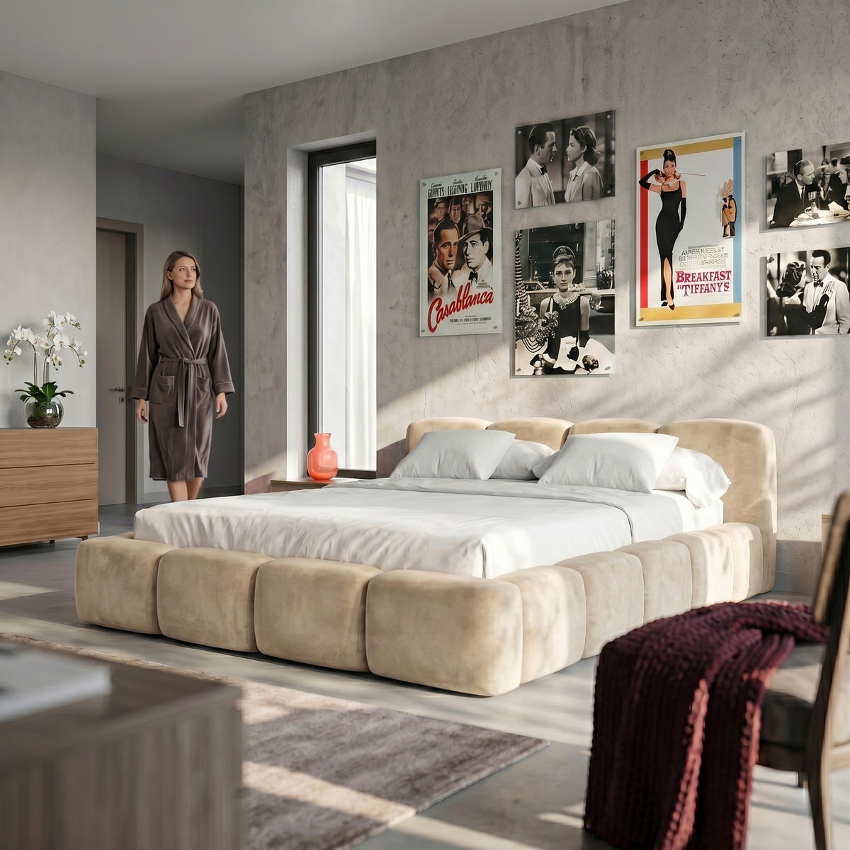 POLSTERBETT SUENO 140x200 cm in Creme, gepolstertes Kopfteil, Metalllattenrost, Bettkasten, Velour-Stoff - Creme/Naturfarben, Holz/Textil (140/200cm) - Muffo