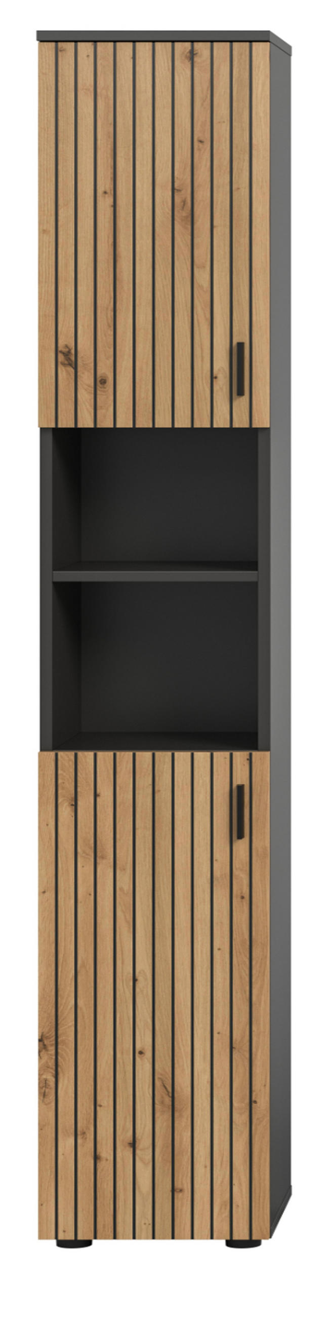 HOCHSCHRANK Eiche Artisan, grau 30 x 192 cm, Badschrank mit 6 Fächern - Schwarz/Eiche Artisan, Holzwerkstoff/Kunststoff (30/192/30cm) - Inn.Furn