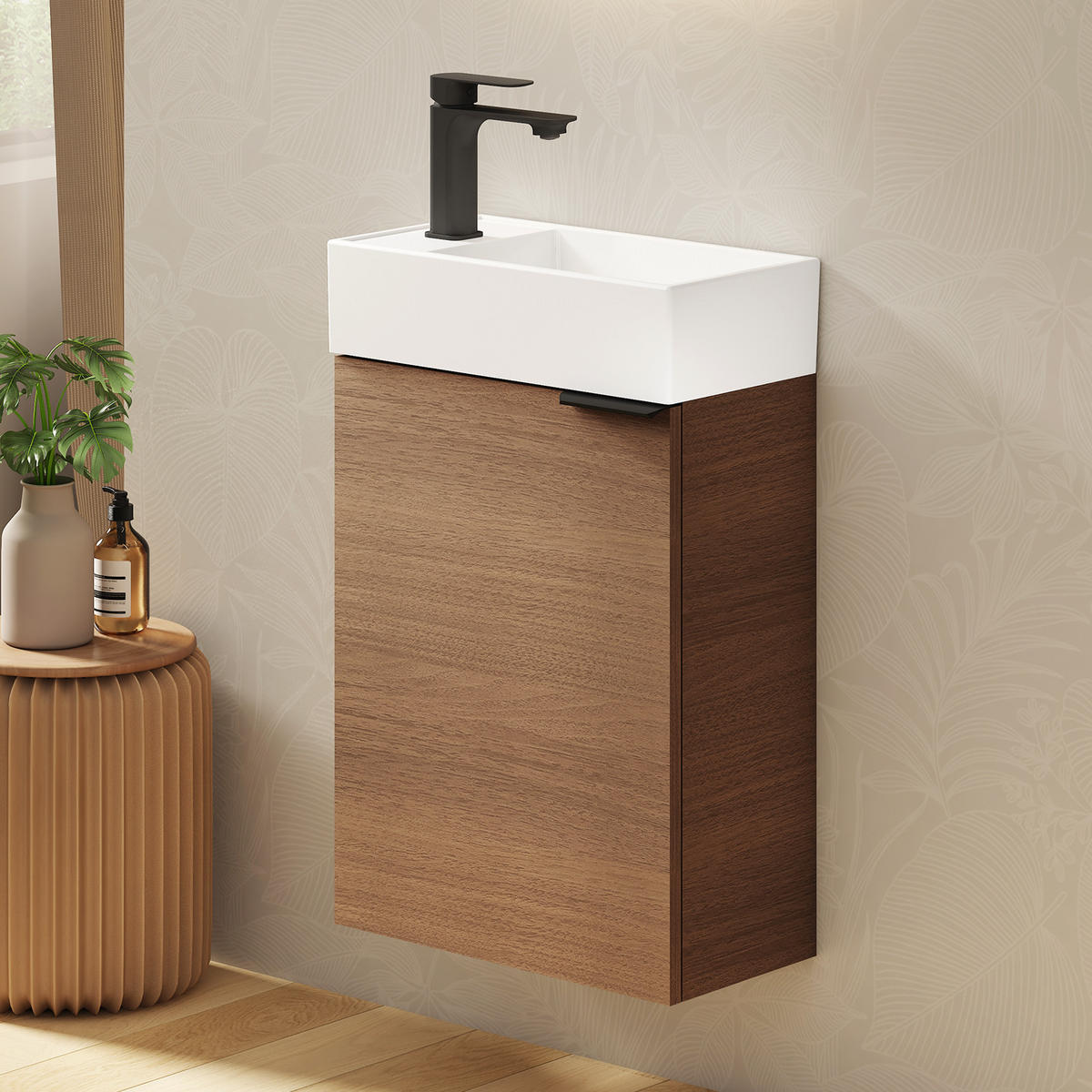 WASCHTISCHKOMBI 41,7 cm Sonoma-Eiche mit Keramik-Waschbecken - Schwarz/Sonoma Eiche, Holzwerkstoff (41.7/64.6/24cm) - EMKE