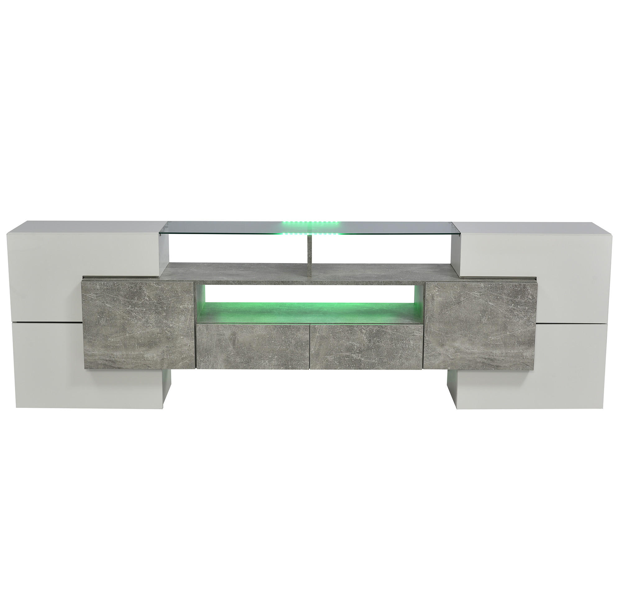 OKWISH TV stolek 200/35/60 cm šedý z MDF s LED osvětlením a velkým úložným prostorem