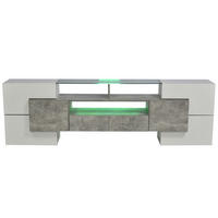 TV ormarić 200/35/60 cm bijeli visokog sjaja i sivi od MDF-a s LED rasvjetom i staklenom površinom - bijela, drvni materijal (200/60/35cm) - OKWISH