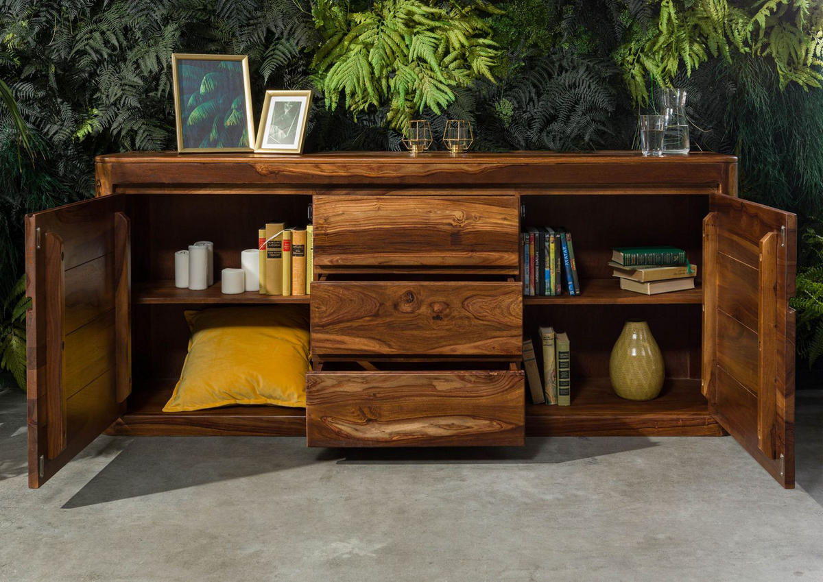 SIDEBOARD Sheesham 185x40x80 walnuss gewachst TORONTO #202 - Walnussfarben, Holzwerkstoff (185/80/40cm)