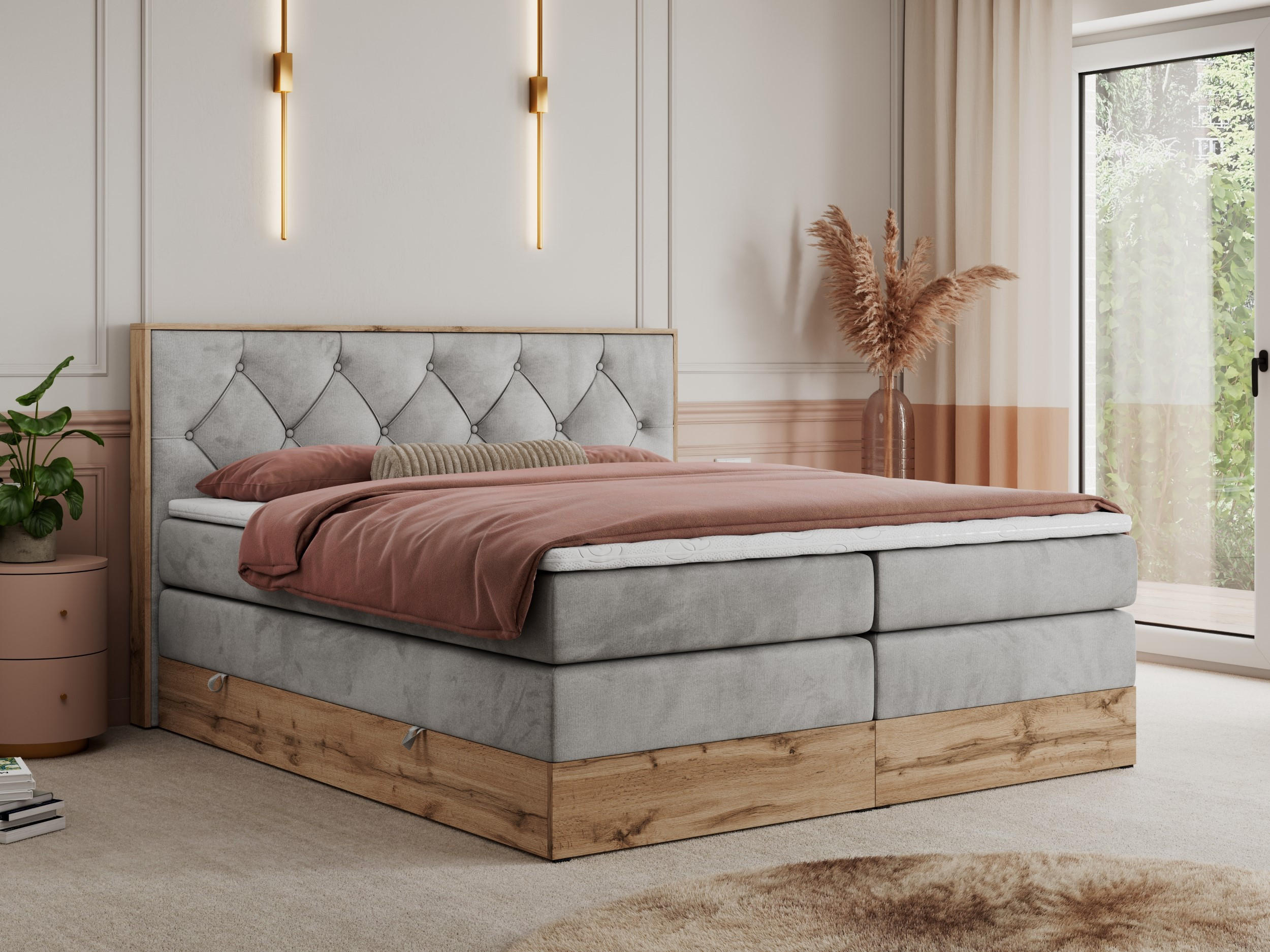 BOXSPRINGBETT VENETO KING 140/200 Hellgrau Velvet - H3 - Hellgrau, Holz/Textil (140/200cm) - MKS