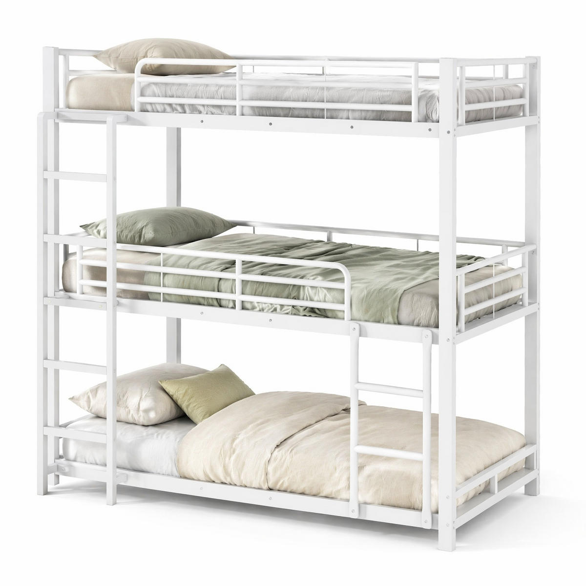 ETAGENBETT 90/200 cm in Weiß mit Leiter und Absturzsicherung - Weiß, Metall (90/200cm) - CHICFURN