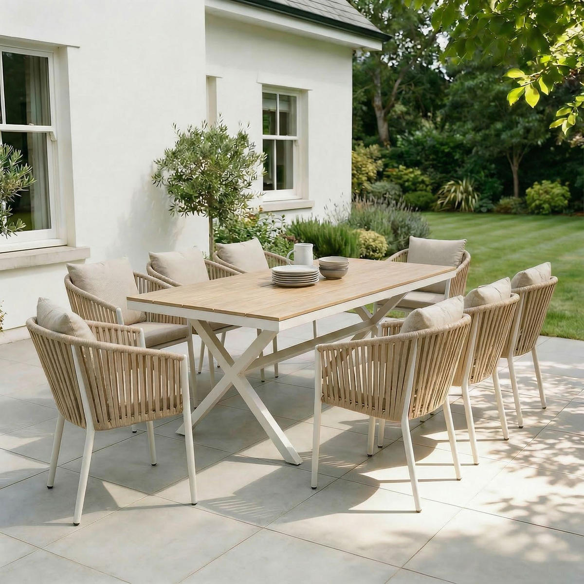 GARTENMÖBEL SET ISOLA 9er Set beige, weiß - Beige, Metall - IDIMEX