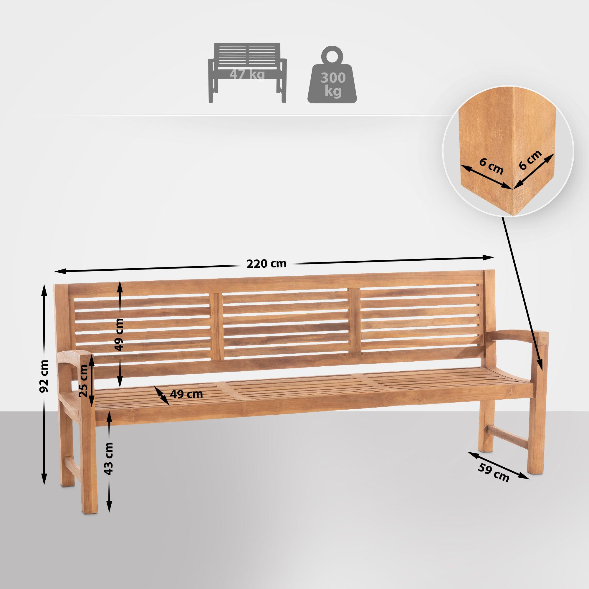 GARTENBANK 220/59 cm Holz Teak - Teakfarben, Holz (220/92/59cm) - CLP