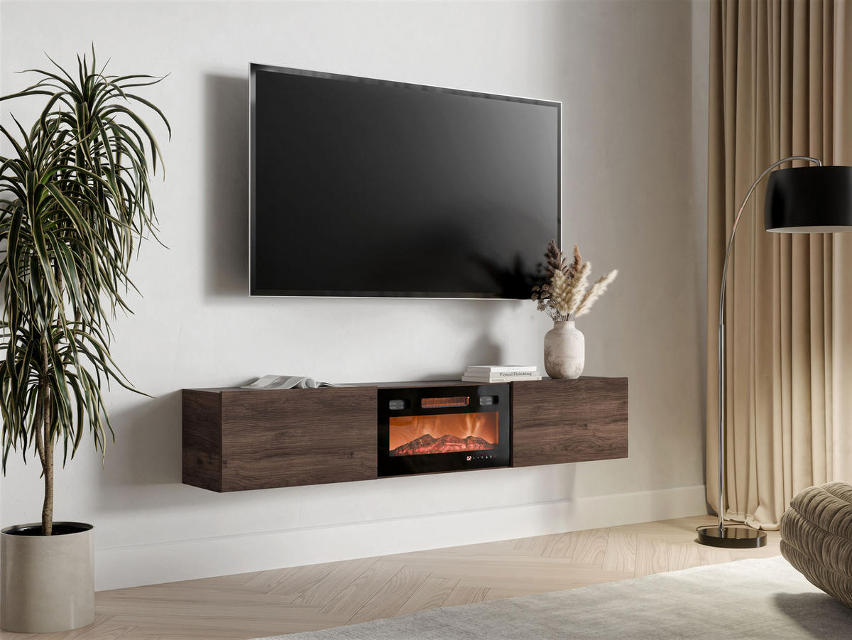 TV-LOWBOARD Govi 180 EF mit Kamin - Nussbaumfarben, Holzwerkstoff (180/33/32cm) - MIRJAN24