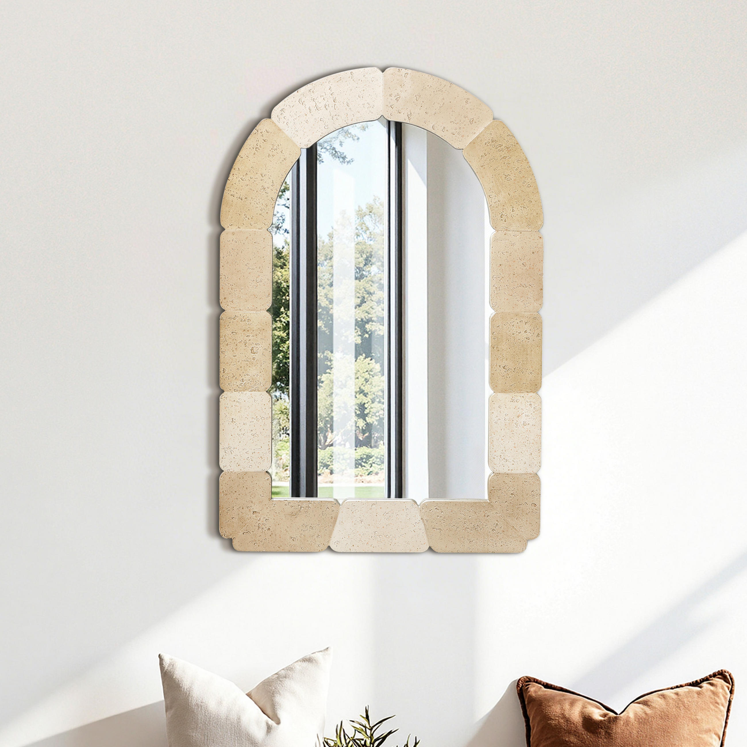 BOGENFÖRMIGER Wandspiegel 78cm H - Beige/Hellgelb, Holz/Kunststoff (78/3/52cm) - Hometopia