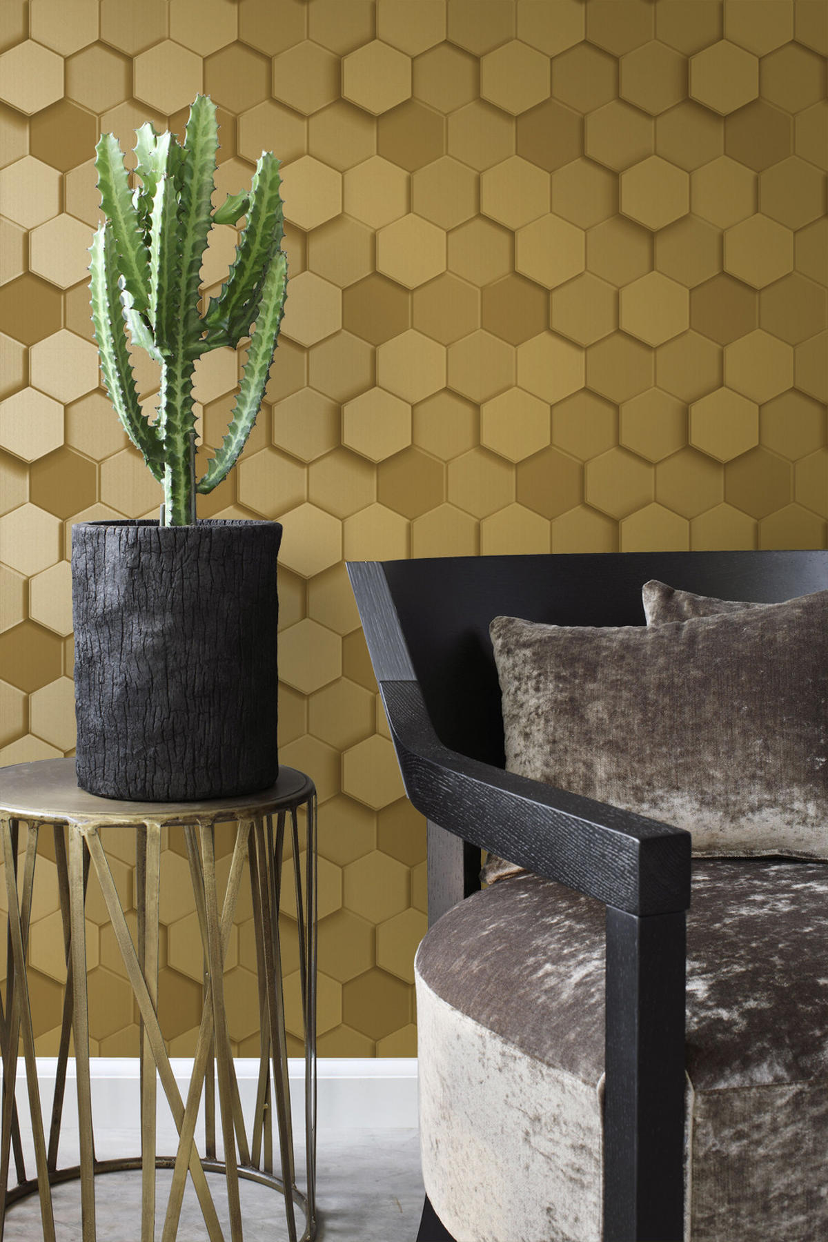 TAPETE 3D Wabenmuster 53 cm x 10.05 m - Goldfarben, Papier (53/1000cm) - Origin Wallcoverings