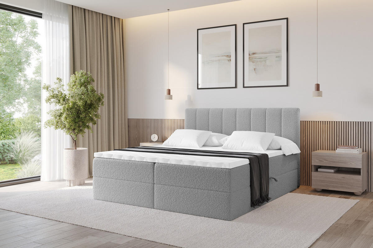 KONTINENTÁLNÍ POSTEL s matrací H4 - OTTA - 140x200 cm Světle šedá - světle šedá, kompozitní dřevo (140/200cm) - ALTDECOR