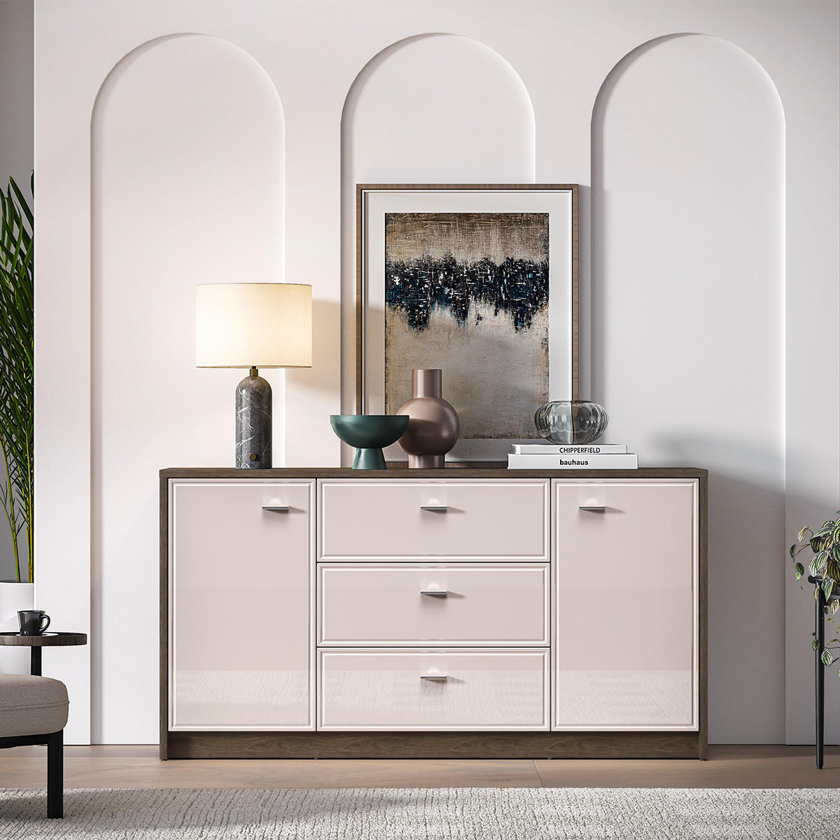 SIDEBOARD Kaius Kaschmir und Dunkles Holz - Beige, Holzwerkstoff (160/84.9/40cm) - Petits-meubles