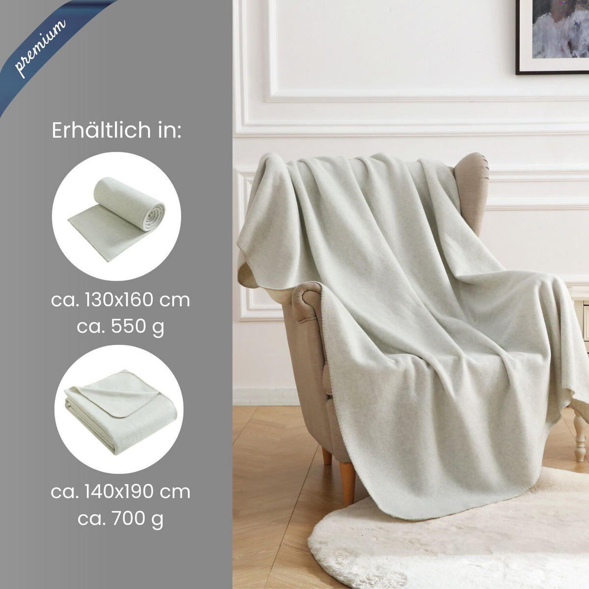 FLEECEDECKE eco-line weiß meliert 140/190 cm Ketteleinfassung Anti-Pilling - Weiß, Textil (140/190cm) - wometo