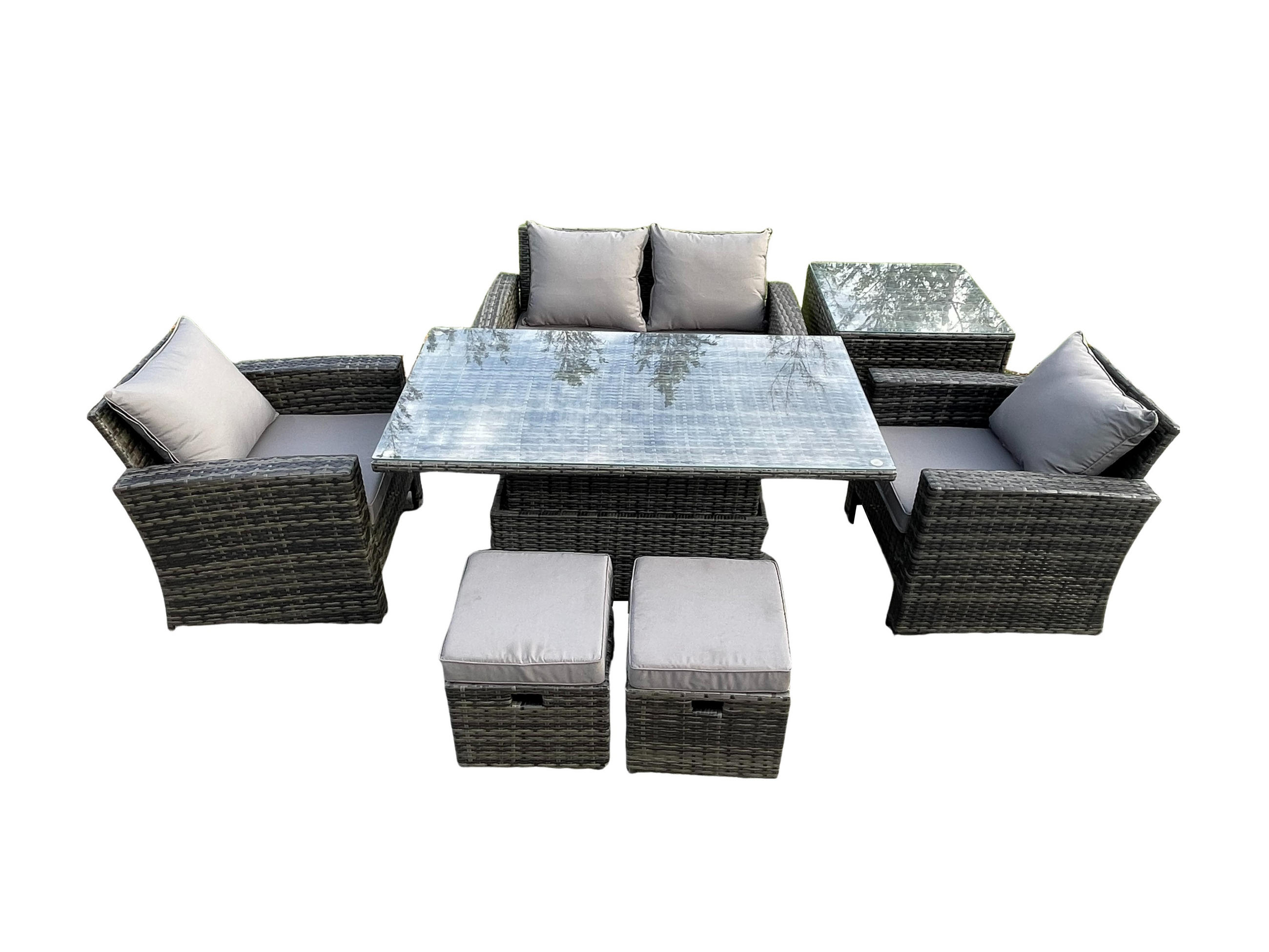 GARTENSOFA Hohe Rückenlehne Polyrattan Dunkelgrau 6-Sitzer - Dunkelgrau, Metall - Fimous