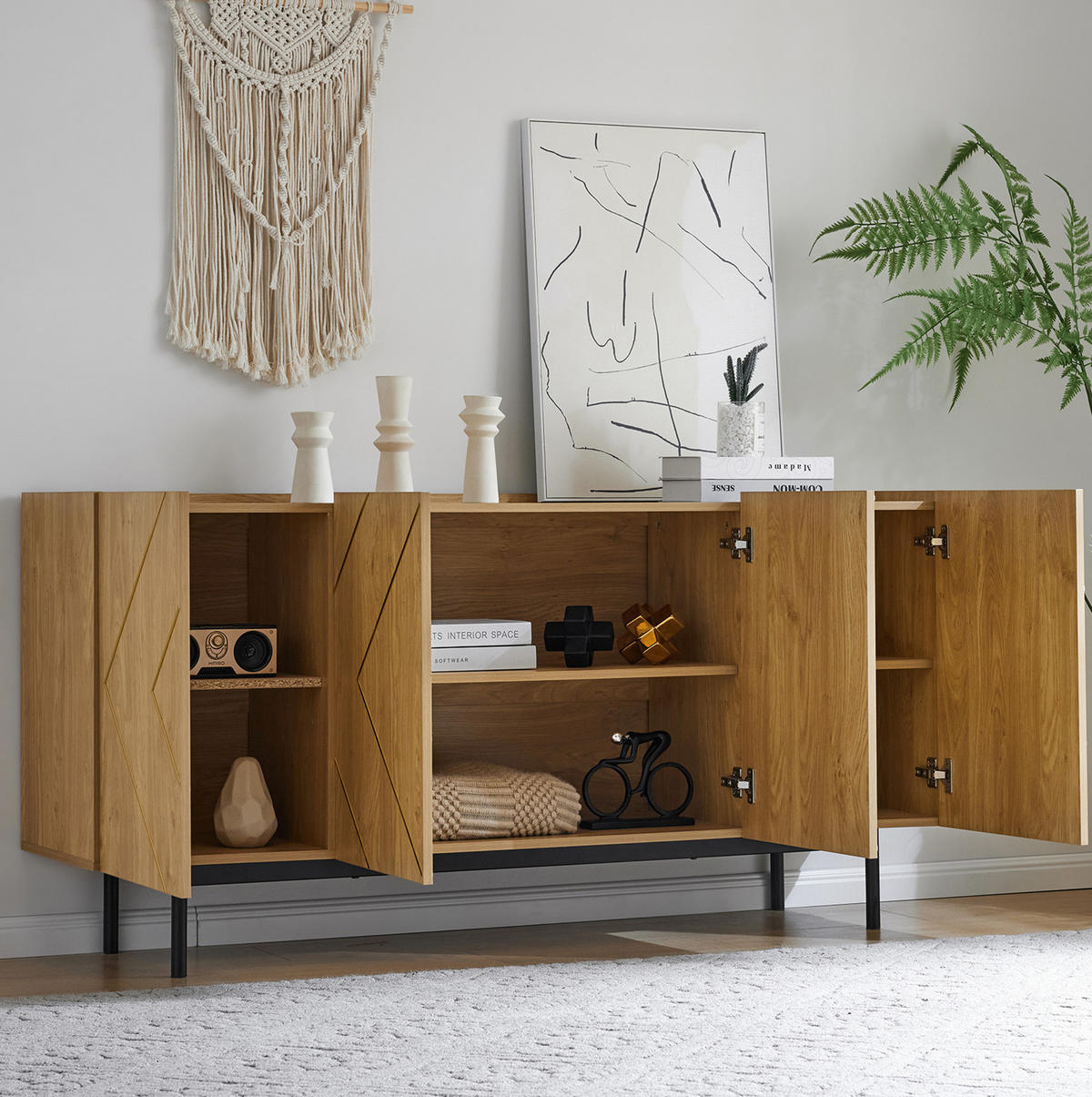 SIDEBOARD in Natur 160x40x78 cm mit 4 Türen und verstellbaren Einlegeböden - Naturfarben, Holzwerkstoff (40/78/160cm) - IVMEU